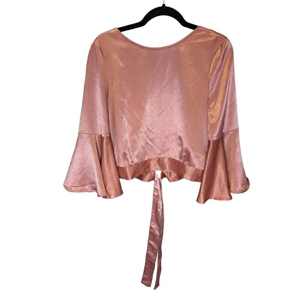 Jack by BB Dakota Coral Satin Crop Blouse with Long Ties At The Waist with Belle